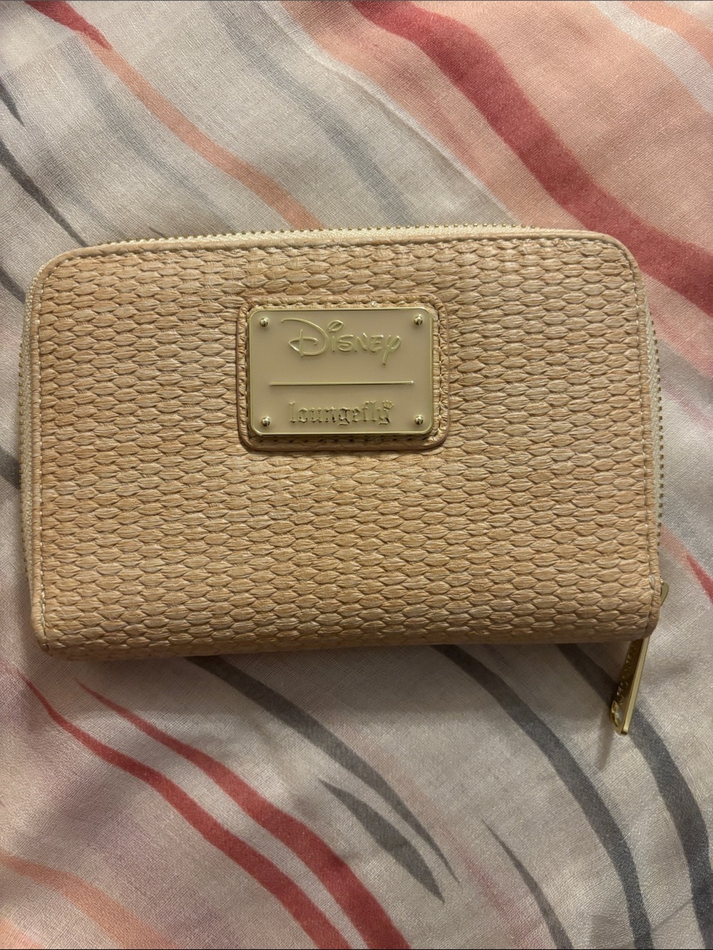 Loungefly Cream Woven Zip Wallet with Gold Plaque